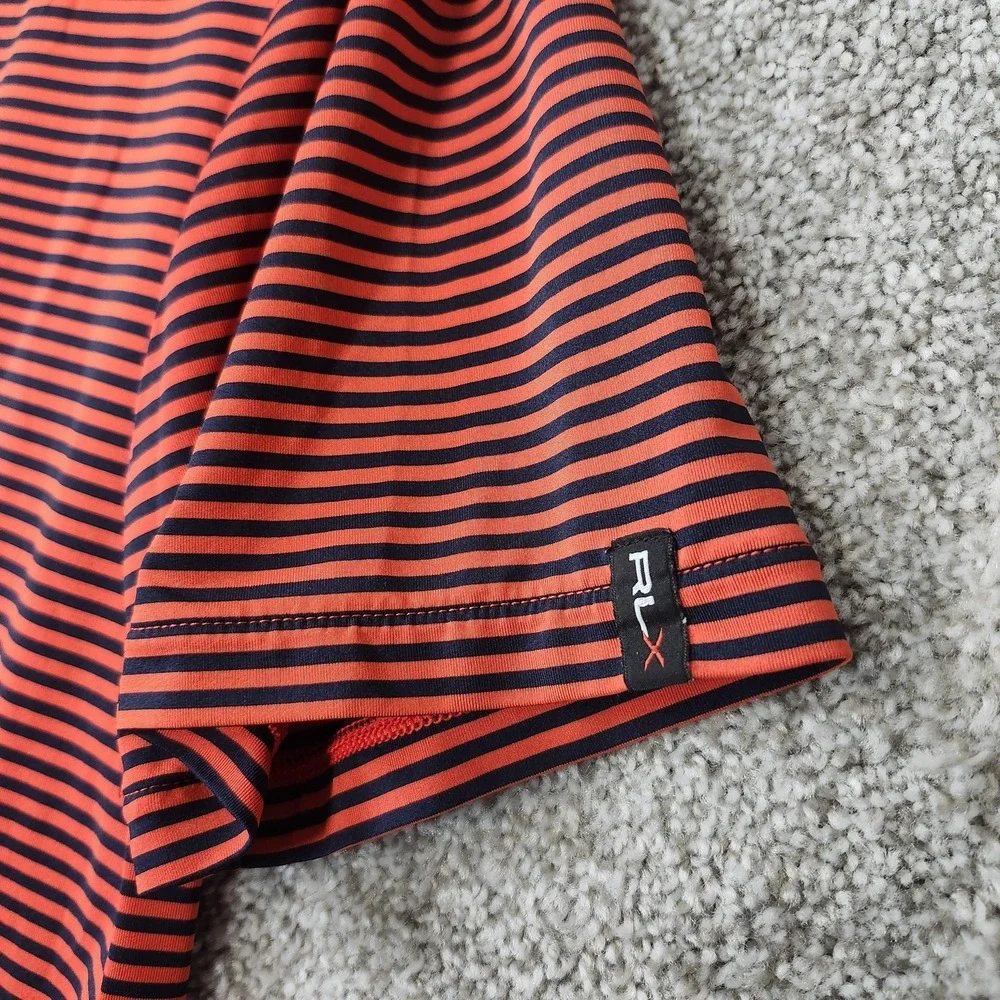 RLX Ralph Lauren Polo Shirt Mens Large Red Navy Striped Stretch Performance Golf